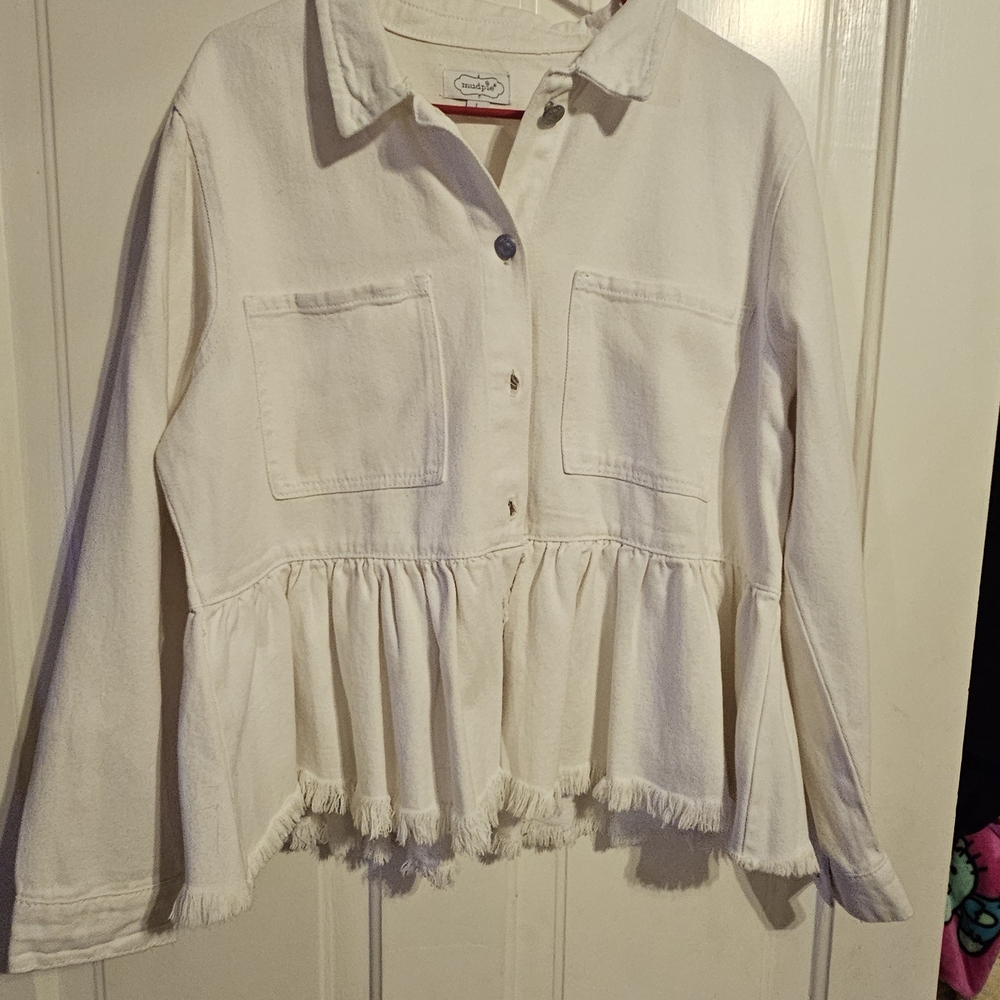 Mud Pie Peplum Ruffle Raw Hem Jacket